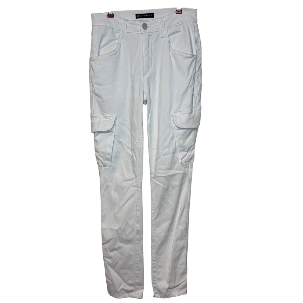 Monfrere Women's Pants Cargo Slim Straight Leg Mid-Rise Minimalist White Size 28